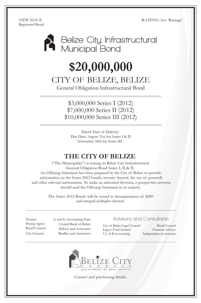 Belize City Municipal Bond Prospectus Tombstone